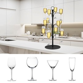 ALIMOTA Cocktail Tree Stand for Drinks Champagne Tower Wine Glasses Holder, 3 Tier 12 Holders, Bar Home Drinks Tree Display Suitable for Gin, Cocktails, Champagne, Wine, Black