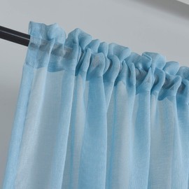 Megachest a Pair of lucy linen-like voile sheer curtains (linen-look blue, 56" wideX48 drop2 Panels)