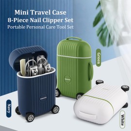 8-Piece Nail Clippers Set with Mini Travel Suitcase, Portable Personal Grooming Kit for Men and Women(Navy)