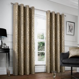 always4u 100% Blackout Damask Foil Print Champagne and Gold Ridged Velvet Curtains 95 Inches Long Drapes 2 Panels Shiny Metallic Window 54 * 95 Inches