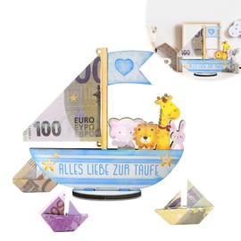 Vlecexs Christening Gifts Boys Blue, Money Gift for Christening Boy, Love for Christening, Birth Christening Money Gift, Ark Wooden Boat with Base, Christening Gift Boy Christening Gift for Boys and