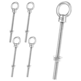 3/8" x 4" Eye Bolt, 304 Stainless Steel Eye Bolts with Nuts Washers, Heavy Duty Shoulder Lifting Threaded Ring Eye Bolt for Hanging Item, 5 PCS
