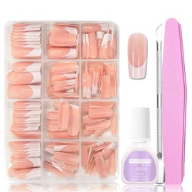 240 Pieces Press On Nails Set - Nude French Nails for Sticking Medium Coffin - Fake Nails Soft Gel Nail Tips - Full Cover Stick On Nails French Nail Art Manicure Decorations (Nude Medium French)