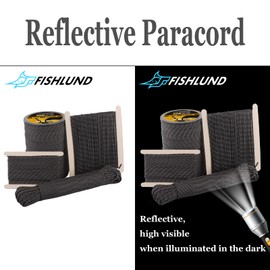 FISHLUND Reflective Paracord 550 lb, 7 Strand Type III Paracord Rope 250ft 4mm, High Strength Nylon Parachute Cord for Camping, Survival, Fishing, Tactical and Hiking, Black