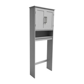 Flash Furniture Vega Over The Toilet Shelf with Cabinet, Dual Magnetic Close Doors, Adjustable in-Cabinet Shelf, Lower Open Shelf, Metal Handles and Hinges, Gray
