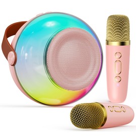 Mini Karaoke Machine for Kids Adults, Portable Bluetooth Speaker with 2 Wireless Microphones, Karaoke Toys for Family Party, Birthday Gifts for Girls Ages 4, 5, 6, 7, 8, 9, 10, 12+ (Pink, 2 Mics)