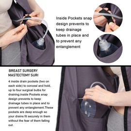 Post Surgery Shirt Mastectomy Recovery Shirt with Rehab Postoperative Shirt Hidden Drain Pockets Port Access for Breast Reconstruction(Blue)