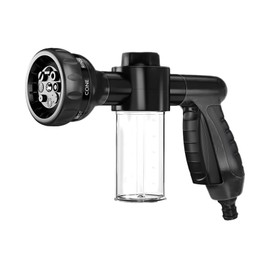 Wevdn Car Wash Nozzle, High Pressure 8 Adjustable Patterns Sprayer with Soap Dispenser, Universal Garden Hose Foam Nozzle for Car Washing and House Cleaning, Car Accessories (Black)