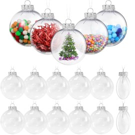 12pcs Clear Plastic Fillable Ornament Balls, Christmas Decorations Transparent Hanging Ball, DIY Craft Balls, Christmas Trees, Birthday, Party and Home Decoration Ornaments (3.15 inch, Flat Balls)