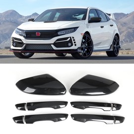SAPUBK Side Mirror Cover Cap + Door Handle Covers Kit Compatible with 10th Honda Civic 2016 2017 2018 2019 2020 2021(Carbon Fiber)
