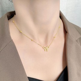 JAVARNV Bow Necklace Earrings Bracelet Set Bow Jewelry for Women Bowknot Pendant Necklace Dainty Gold Chain Necklace Coquette Stuff Accessories Christmas Gifts for Stocking Stuffers