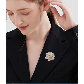 Rhinestone Rose Brooch Pin for Women Girls Fashion Crystal Big Blossom Flower Brooch Lapel Pins Elegant Dress Accessories Jewelry Boutonniere Corsage for Hat Bag Suit Tie Gift Wedding Father's Day (Golden)