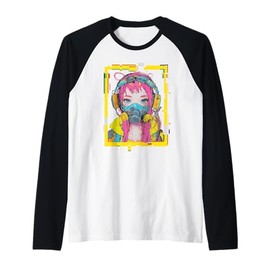 Japanese Harajuku Gas Mask Girl Glitchcore Raglan Baseball Tee