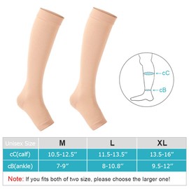 Calcetines de Compresión para Hombres Y Mujeres, Medias de Compresión de Vuelo con Punta Abierta, 20-30 MmHg Soporte Graduado Rodilla Mangas de Compresión hasta la Pantorrilla para el(L-Piel)