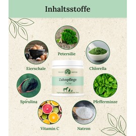 Trust Nature | Zahnpflege Pulver für Hunde & Katzen | gegen Plaquebildung | fördert frischen Atem | Petersilie, Minze, Vitamin C, Spirulina, Chlorella und Eierschale | Laborgeprüft I Made in Germany