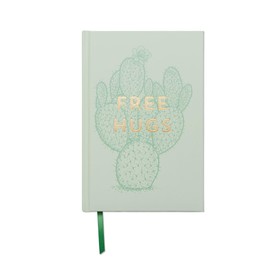 DesignWorks Ink Soft Touch Hardcover Funny Journal Notebook with 240 Lined Pages for Work, Writing, Journaling - Vintage Sass Free Hugs Green Cactus Plant, Mint, 14,6 X 21,6 cm