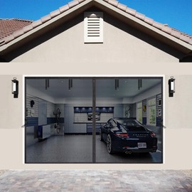 SANJINFON Garage Door Screen Kit 14x10ft with Magnetic Closure - Garage Net, Heavy-Duty Fiberglass Mesh for 14x10 FT 1 or 2 Car Garage, Blocks Bugs & Provides Privacy - for Patio Workshop Gym Porch