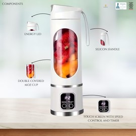 Paramexview® Portable Blender 16oz/500ml for Juices & Smoothies with 12 Stainless Steel Blades | USB Rechargable & 3 Levels Multi-Speed Control | 50W Powered fusion Portable Blender