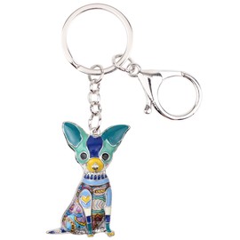 BONSNY Cadena de aleación esmaltada Chihuahua llaveros para mujer, joyería de coche, bolso de mano, Azul, chihuahua size :47mm x 34mm Charm size approximat