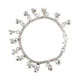 Western F.a.s.h.i.o.n Indian Traditional Belly Dance Ghungroo Brass Anklet with Jingling Bells Silver-Toned