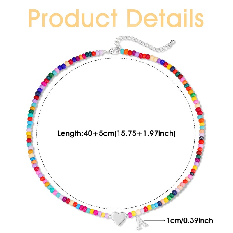 Miss Chipmunk Initial Necklaces for Women Colorful Beaded Charm Letter