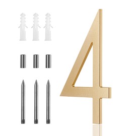 8 Inch Gold Floating House Numbers for Outside Modern, Large Address Number Outdoor Metal House Numbers Gold Vertical Horizontal Aluminum Home Address Numbers 4