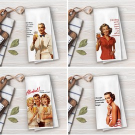 ERYBHKRTYH Funny Alcohol Kitchen Towels Set - Beer Cocktail Waffle Decorative Dish Towels, Alcohol Gifts for Women Hand Towel Tea Towel for Bar Cart Decor, 16x24 Inches