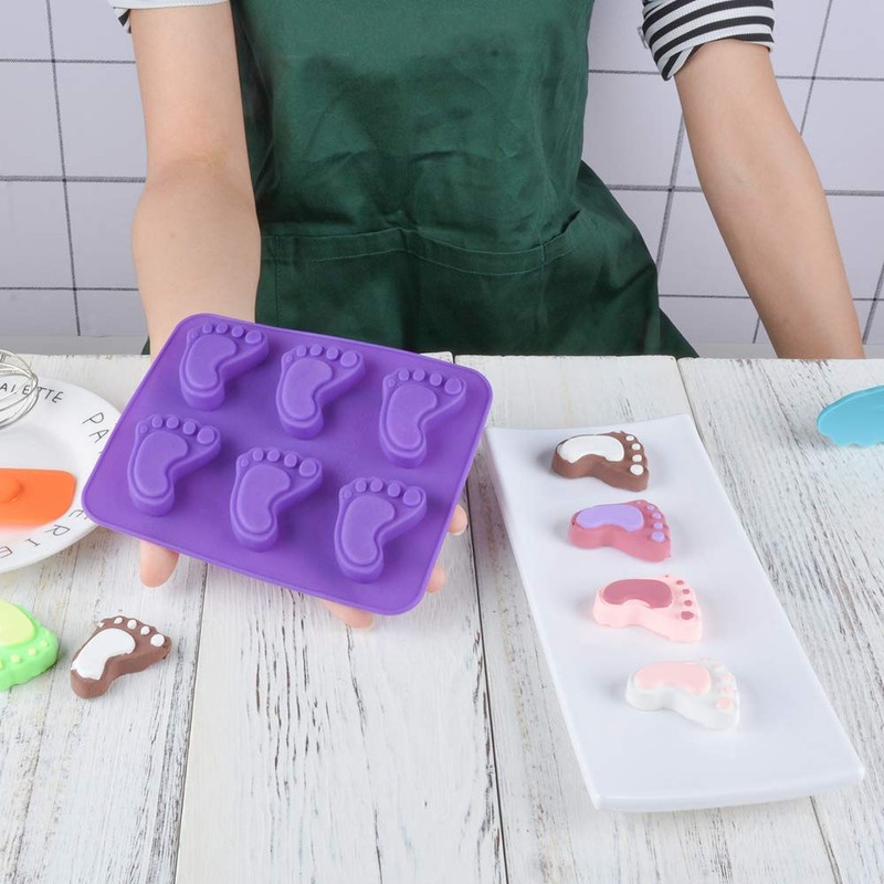 3Pcs Baby Foot Prints Silicone Soap Molds Footprint Shaped Chocolate