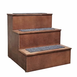 FixtureDisplays Deluxe Wood Cat Stairs Dog Step Ladder Pet Stairs 3 or 4 Steps Stairs Access Bed - 18" Tall