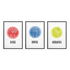 Rock Paper Scissors (Set of 3) 5" x 7" UNFRAMED Print Home Décor, Kids Wall Art