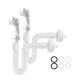 Yrichtra 2 Sets 1 1/4 Inch Siphon, Space-Saving Siphon Washbasin, Adjustable Siphon Sink, Odour-Proof Flexible Drain Hose, Replaceable Waste Water Pipe, White