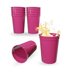 PartyPrints 10 Pack 10 to 12 Oz Neon Pink Reusable Blank Plastic Cups, Stadium Cups Bulk – BPA Free Dishwasher Safe Party Cups, Colored Cups Perfect for Party, Wedding, Birthday Graduation, Clubs