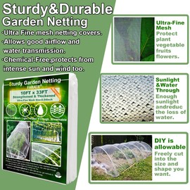 Garden Pest Barrier Netting, Thickened Mesh Net Bugs Out Plant Covers 10x33Ft Ultra Fine Protection Netting for Vegetable Plants Fruit Flowers Greenhouse Row Cover Raised Bed Insect Barrier Screen Net