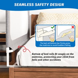PNXDFC 3-Piece Bed Rails for Toddlers, with Headboard Rod -Height Adjustable Perfect Baby' Safety Bed Rails for Babys Bed Rails Guard for Queen Size Bed(3Pack 78.7"x78.7"x59"-Gary)