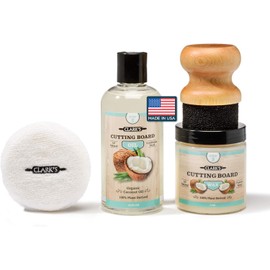 CLARK'S Coconut Cutting Board Finishing Kit - Refined Coconut Oil (12oz), Wax (6oz), Applicator and Buffing Pad - Butcher Block Oil and Wax
