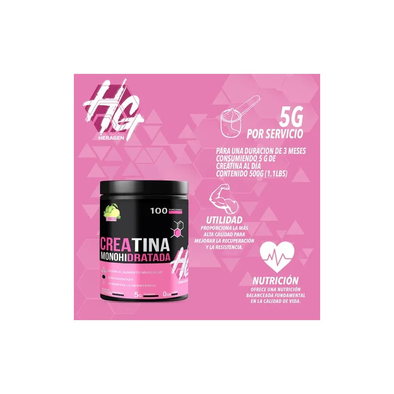 Suplemento Creatina Monohidratada 500g Heragen 100servicios