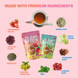 SkinnyBoost 28 Day Detox Tea Kit-1 Daytime Hibiscus (28 Bags) 1 Evening Apple Cinnamon(14 Bags) Non GMO, Vegan, All Natural, Green Tea and Herbal Teas for Natural Detox and Cleanse, Reduce Bloating