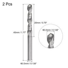 sourcing map Solid Carbide Drill Bits, 3.5mm C2/K20 Tungsten Carbide Jobber Drill Bits Straight Shank Drilling Tool for Stainless Steel Aluminum Iron Metal Plastic 2pcs