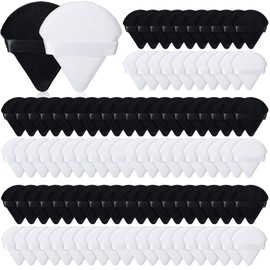 100 Soplos de Polvo Soplo de Maquillaje Triangular Esponja de Maquillaje de Polvo Suelto Suave de Cara con Correa Esponja de Base Cosmética Corporal Herramienta de Maquillaje, Blanco, Negro