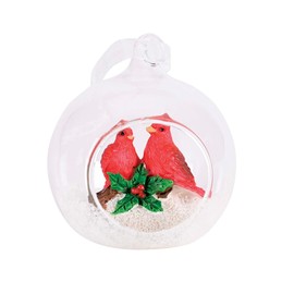 Dickson's Cardinal Red Bird Pair - Holly Berry - Open Globe - 3.5 x 3 Inch Clear Glass Decorative Hanging Ornament