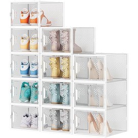 Shoe Storage, 12 Pack X-Large Shoe Organizer for Closet, Shoe Boxes Clear Plastic Stackable Shoe Storage Boxes for Size 13