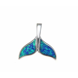 Arthur's Jewelry 925 Sterling silver inlay synthetic opal Hawaiian whale tail slide pendant 26.50mm