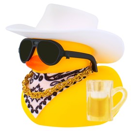 wonuu Rubber Duck Car Ornaments Funny Office Gifts Dashboard Decorations for Cool car Accessories with Cowboy Hat, White