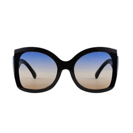 FEISEDY Oversized Square Butterfly Sunglasses Curved Curly Arm Frame Women's Fashion Shades B4035, Black Frame/Blue Yellow Lens, 60MM