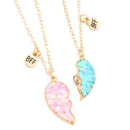 Saalort Best Friends Necklace for 2 Magnetic Split Heart Necklaces Set Friendship Gifts BFF Matching Pendant, Zinc, Amethyst