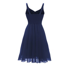 Dressever Summer Cocktail Dress V-Neck Adjustable Spaghetti Strap Chiffon Sundress Navy Blue XL