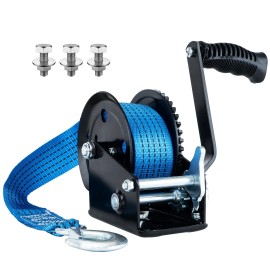 AC-DK 2000lbs Boat Trailer Winch w/ 26FT Strap Portable Hand Crank for Boat, Truck