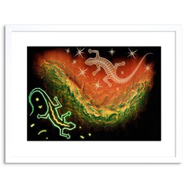 PAINTING DRAWING ABORIGINAL AUSTRALIAN LIZARD STYLE FRAMED PRINT F97X4529