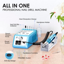 Subay 30000RPM Nail Drill Professional Electric File Acrylic Nails Kit for Acrylic Nails Remove Nail Gel Polish Manicure for Salon Home with 100pcs Sanding Bands, Dark Blue