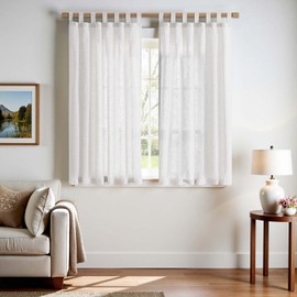 TOPICK White Curtains with Loops, Linen Curtains for Living Room, Bedroom, Stores, Windows, Translucent Light Filtering Curtain, Farmhouse, Country House Style, Kitchen, Set of 2, 140 W x 145 H (cm)